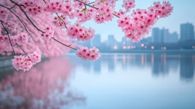 Cherry Blossoms Along the Riverbank