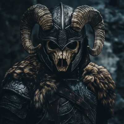 Warrior with Ram Skull Helmet