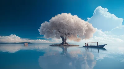 Giant White Tree by the Lake