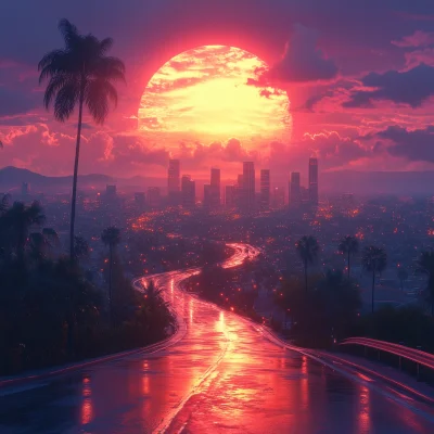 Futuristic Sunset Road