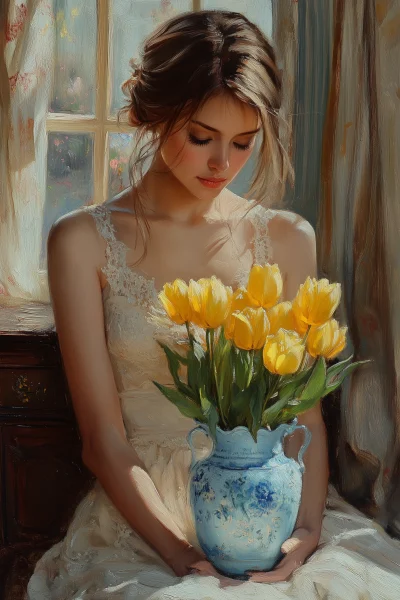 Woman with Yellow Tulips