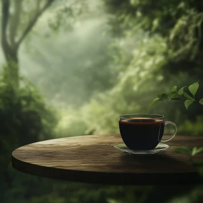 Table in Nature with Coffee Cup