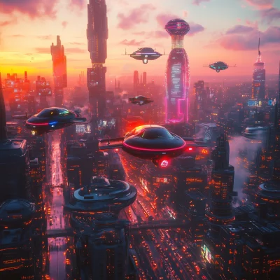 Futuristic City at Sunset