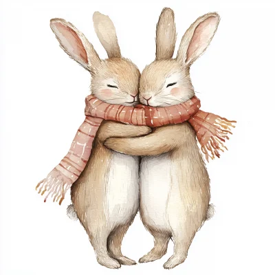 Two Rabbits Hugging in Autumn