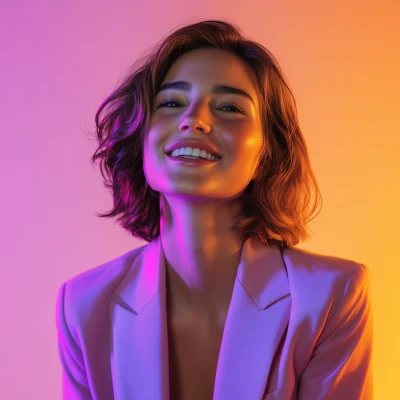 Happy Woman in Lilac Blazer