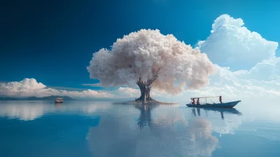 Gigantic White Tree by the Lake