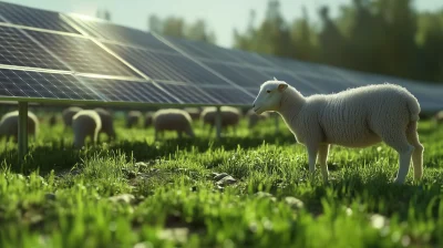 Sheep Grazing Under Solar Panels