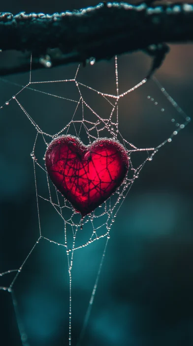 Red Heart Entangled in Web