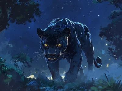 Mystical Panther Under Starry Sky