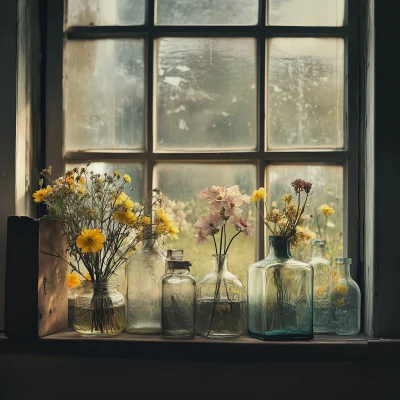 Window with Jars and Flowers