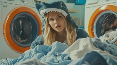 Blonde Woman in Shark Costume