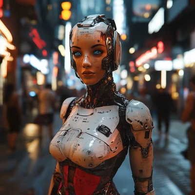 Cyberpunk Android in Neon Streets