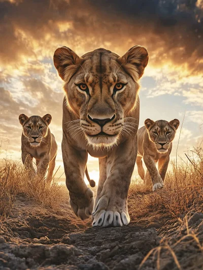 Pride of Lions at Sunset