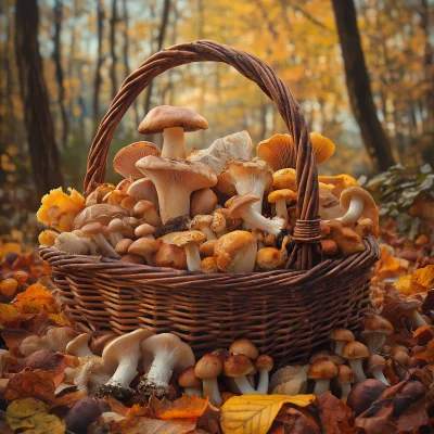 Variety of Mushrooms in Forest