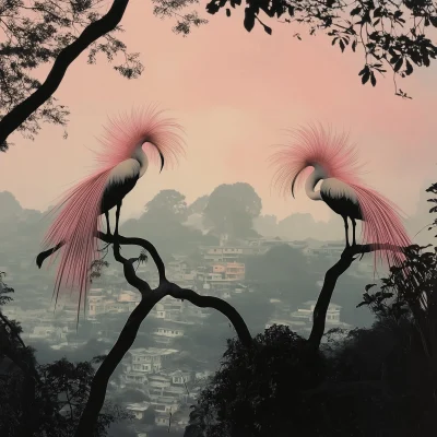 Birds of Paradise in Cityscape