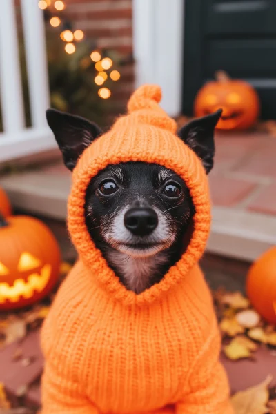 Adorable Pumpkin Costumed Dog