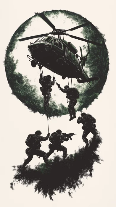 Soldiers Abseiling Silhouette