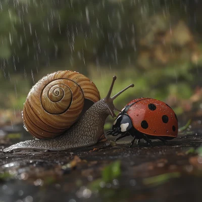 Giant Snail and Ladybug Friendship