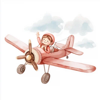 Cute Watercolor Plane Pilot