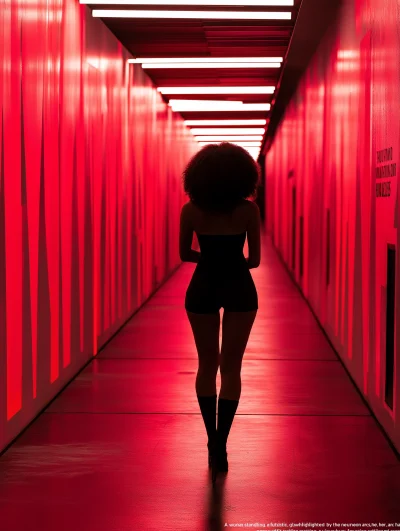 Futuristic Woman in Neon Tunnel