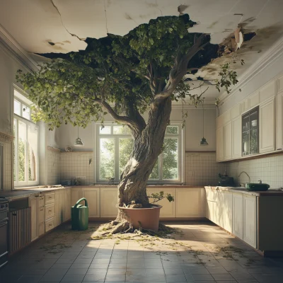 Tree in a Modern Kitchen