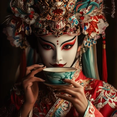 Chinese Opera Actor with Herbal Tea