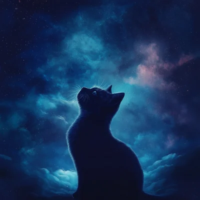 Cat Under Starry Sky