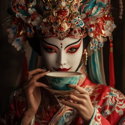 Chinese Opera Actor Drinking Tea