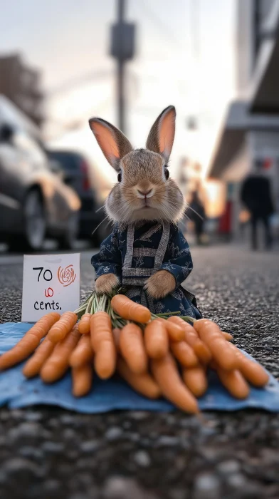 Happy Rabbit Selling Carrots