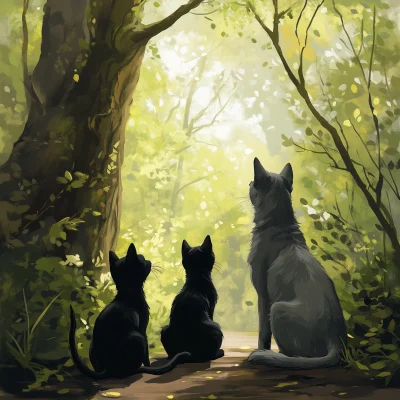 Cats and Dog in the Forest