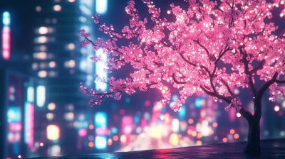 Vintage Sakura Tree in Night City