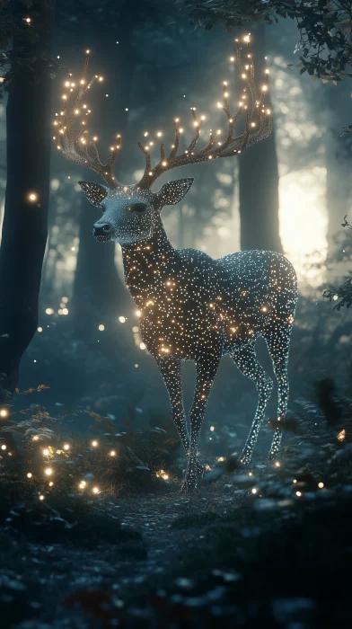 Mystical Deer in Bioluminescent Forest