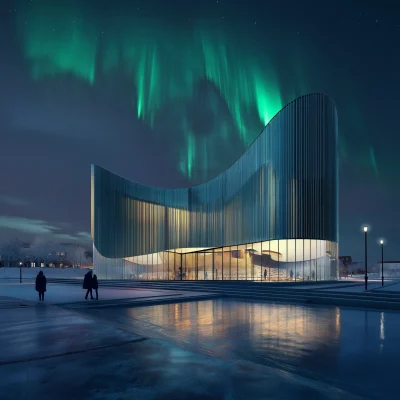 Opera House Under Northern Lights