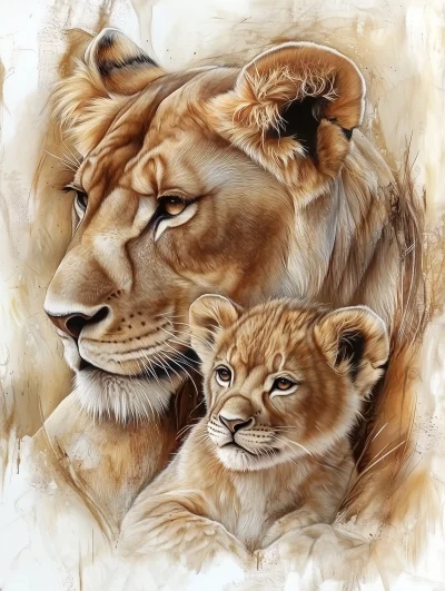 Lioness and Cub Tattoo Design