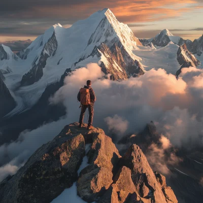 Hiker on Mountain Peak