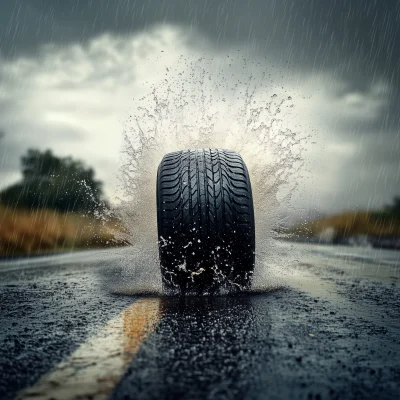 Tire on a Rainy Road