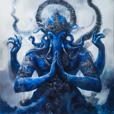 God with Blue Skin and Four Arms