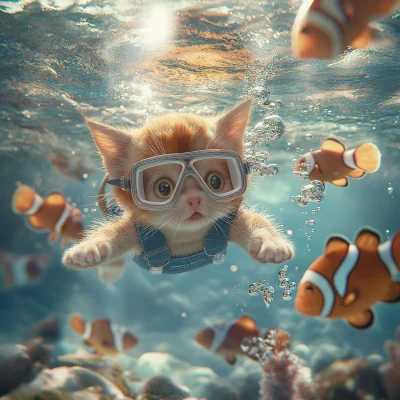 Kitten Swimming in Tropical Ocean