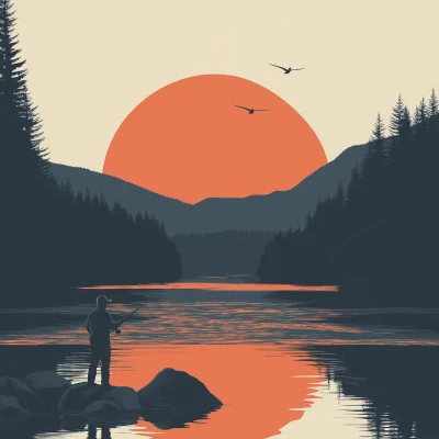 Minimalistic Flyfisher at Sunset