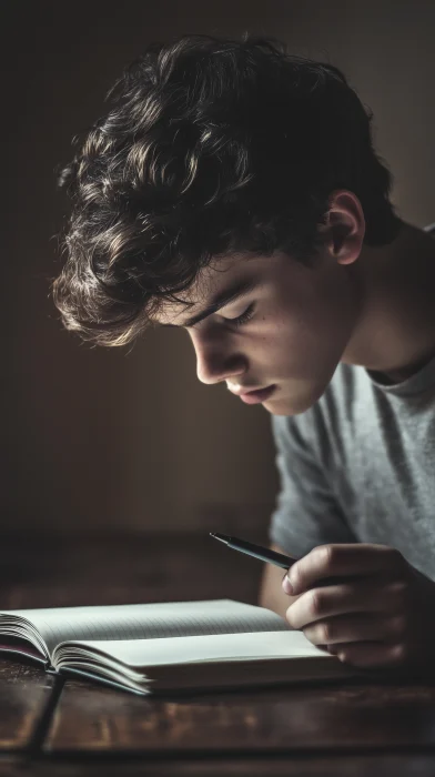 Pensive Teenager with Notebook