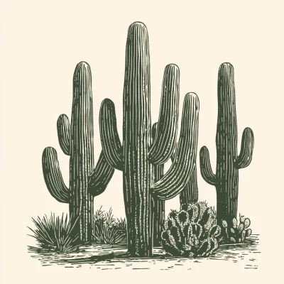 Row of Saguaro Cactuses