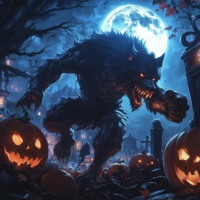 Eerie Werewolf in Pumpkin Patch