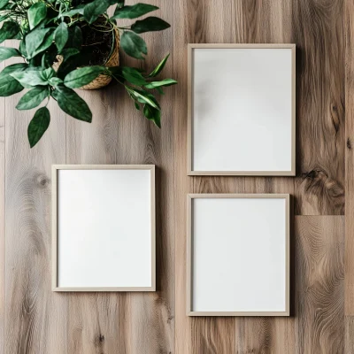 Blank Mockup Frames on Wooden Floor