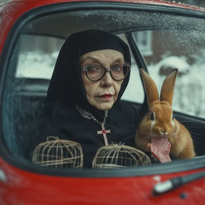 Confident Nun in a Sport Car