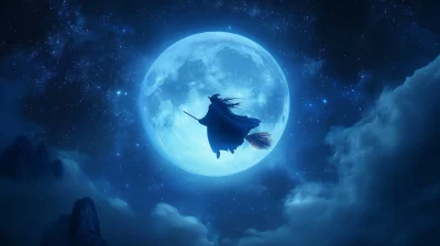 Witch Flying on Broomstick