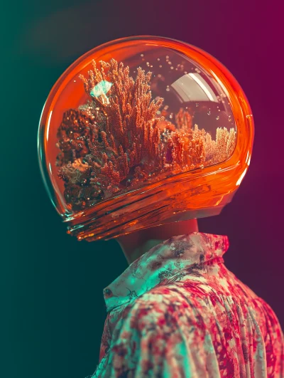 Futuristic Coral Helmet Portrait