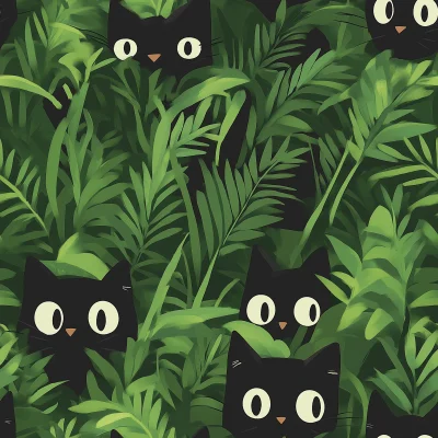 Playful Black Cats in Foliage