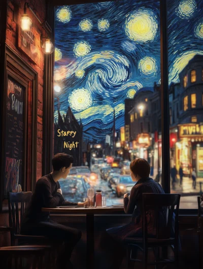 Cozy Restaurant Table with Starry Night View