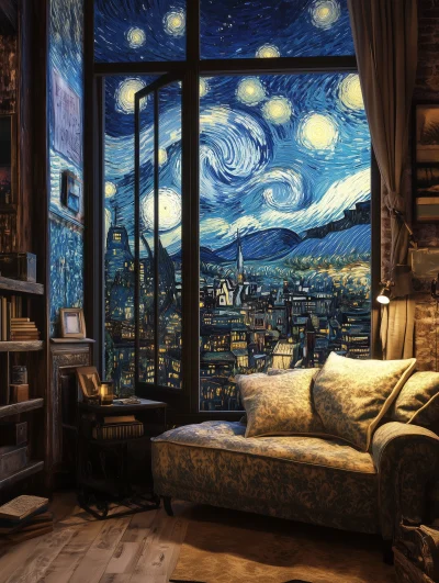 Cozy Room with Starry Night