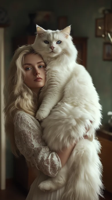 British Lady with Giant Cat